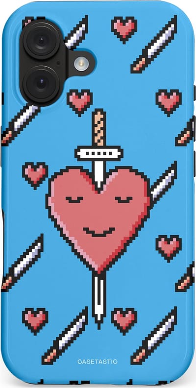 Casetastic hoesje geschikt voor Apple iPhone 16 - MagSafe - Dubbellaagse bescherming - Zwaard saga - Fashion Case - Lichtblauw Zwart Koraal