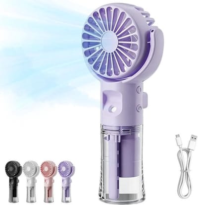 Watervernevelingsventilator - vier snelheidsstanden - bevochtigend en oplaadbaar - stil - handventilator - draagbare miniventilator - bureauventilator - watervernevelingsventilator - draagbare miniventilator voor studentenkamers - luchtkoeler - paars