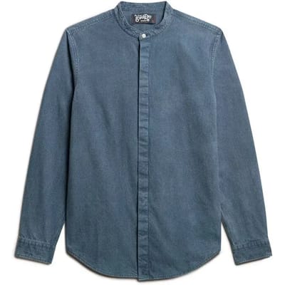 Superdry - The Merchant Store - Indigo kraagloos overhemd - Heren - Lange mouwen shirts