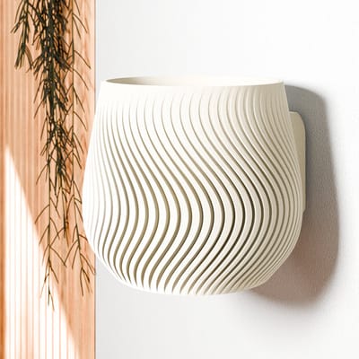 Fleuriek - Hangende bloempot modern design - Lichtgewicht & duurzame plantenpot van bioplastic, voor kleine en middelgrote kamerplanten - Beige plantenpot - Ø12 cm