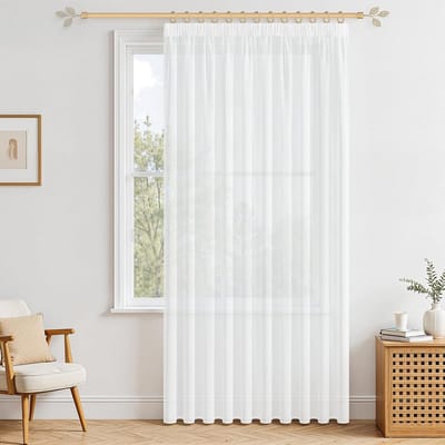 SnelShoppen - Semi-Transparante Gordijnen 300 x 240 cm - Organza Raamdecoratie voor Slaapkamer - Moderne Witte Binnen Gordijnen met Haakjes - Perfect
