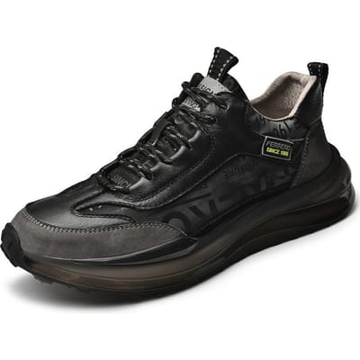 Lente en Herfst Herenschoenen Eerste Laag Koeienhuid Leer Platform Papa Schoenen Tide Schoenen Alles-Matching Hardloopschoenen Sport Kokosnoot Schoenen 44 zwart