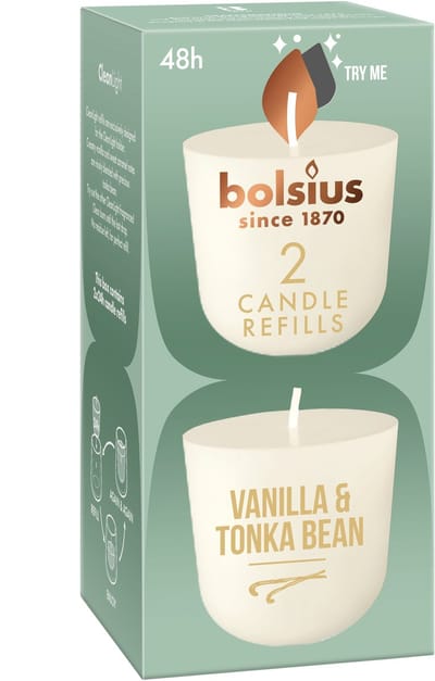 Bolsius Geurkaars Navulling Vanille & Tonka - 2 navullingen