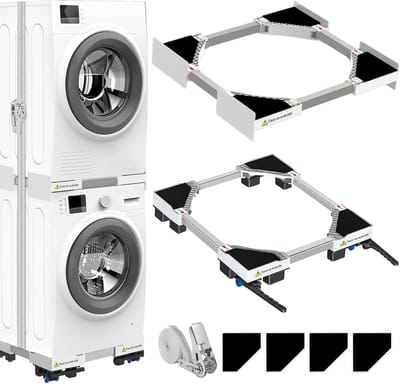 Universeel aansluitframe voor wasdroger en wasmachine met transportwielen en verstelbare remmen