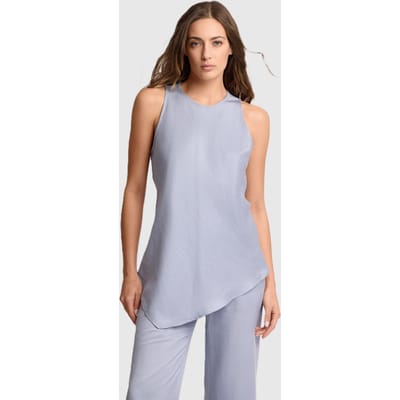 top met blauwe vrouw puntige onderkant