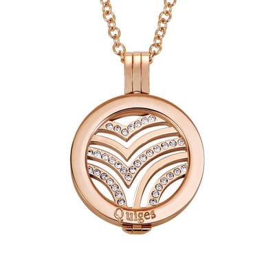 Quiges Munthouder met Ketting en Munt 25mm Zirkonia Golven - RVS Roségoudkleurig - EPRHZ661