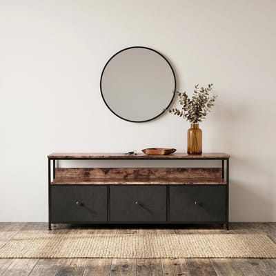 TV-Standaard, LED TV-Standaard, TV-Standaard Opbergruimte, 3 Stoffen Lades, Geïntegreerde Opbergoplossingen, Geoptimaliseerde Kijkervaring Verbeterde Esthetiek (Zwart, 108cm)