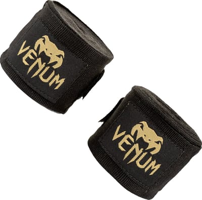 Venum Kontact - Boksbandages - Zwart/Goud - 4m - Klittenbandsluiting - Katoen