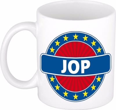Bellatio Decorations - Jop voornaam - koffiemok - beker - wit/blauw - 300 ml - Cadeau - Heren - Collega - Vaderdag - Verjaardag