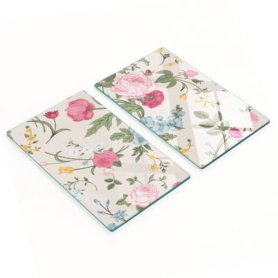 Set van twee glazen snijplanken met Victoriaans boeketmotief, 2x30x52 cm