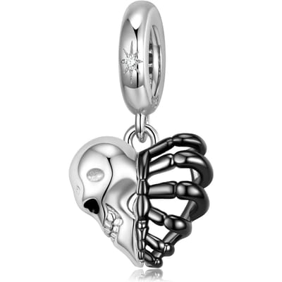 Pendentif Original Crâne Cœur Squelette Style Punk Personnalité Pendentif en Argent Sterling Bracelet à Perles DIY Accessoires en Argent S925 gray