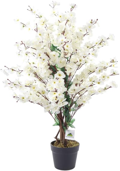 Witte Kunst Bloesemboom | 90cm | Zijde Nep Bloesem Boom - wit - Nep Bloesem kunstplant Extra vol