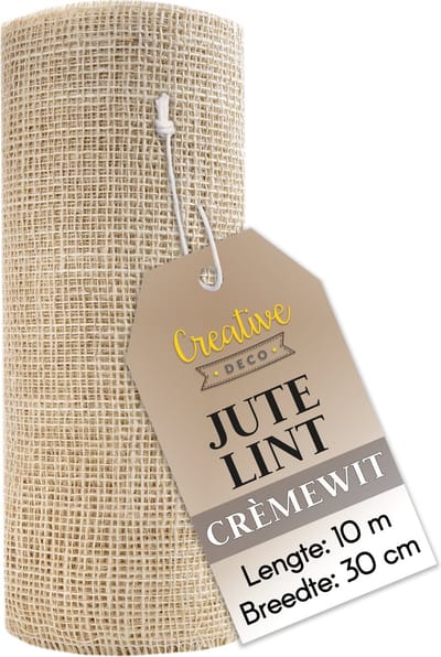 Creative Deco Jute Lint Wit | Rol 30 cm Breed 10 m Lang | DIY Kunst & Handwerk Cadeauverpakking Boho Tafelloper Bruiloft
