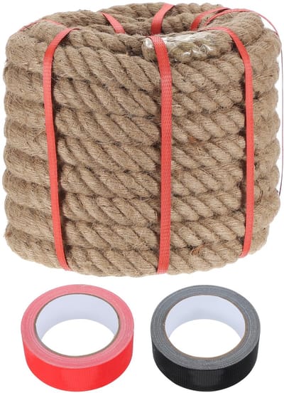 Jute touw 2,8 cm x 15 m, dik natuurlijk touw, gevlochten, zwaar, met 2 rollen band voor handwerk, leuningen, touw, schommel, landschapsarchitectuur
