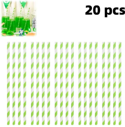 20 stuks - Drinkrietjes - Rietjes - Papieren rietjes - Gestreepte papieren rietjes - Kraftpapier - Geschikt voor smoothies, VK, nieuwjaars- en feestdecoraties - Strepen - 0,6*0,6*19,6 cm - Groen/Wit