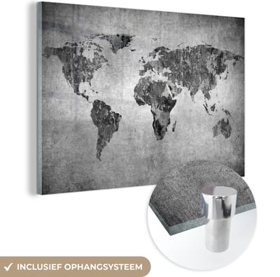 ® Glasschilderij 180x120 cm - Schilderij acrylglas - Wereldkaart - Vintage - Abstract - Kinderen - Jongens - Meisjes - Foto op glas - Muurdecoratie woonkamer - Wanddecoratie slaapkamer - Schilderijen