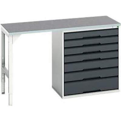 Onderbank Bott verso, linoleumblad, 7 laden, B 1500 x D 600 x H 930 mm, lichtgrijs / antracietgrijs