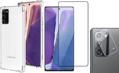 Hoesje geschikt voor Samsung Galaxy Note 20 - Screenprotector GlassGuard & Camera Lens Screen Protector - Back Cover Case ShockGuard Transparant