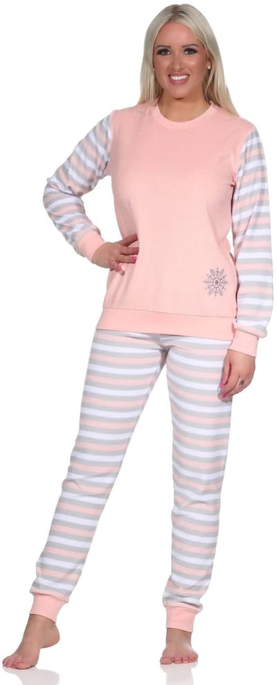 Ringetjes Badstof pyjama voor dames met lange mouwen en ijskristallen