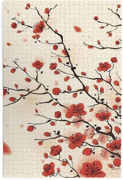 Legpuzzel Bloemen - Puzzel Volwassenen Kinderen - Ontspannen Vrije Tijd - Moderne Printtechnologie - 1000 Stukjes - Japanse Lente Pruim