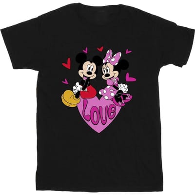 Disney Heren Love Mickey & Minnie Mouse Harten Katoenen T-Shirt (Zwart)