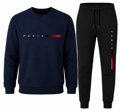 Trainingspak heren – Sweater en Sportbroek – Comfortabel Joggingpak – Unisex Streetwear Set – PARIS Design – Marineblauw – XS
