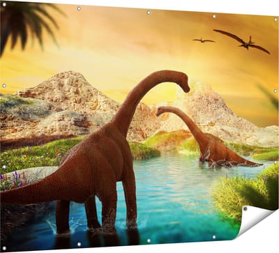 Gards Tuinposter Dinosauri�rs in het Water - Dino's - 160x120 cm - Tuindoek - Tuindecoratie - Wanddecoratie buiten - Tuinschilderij