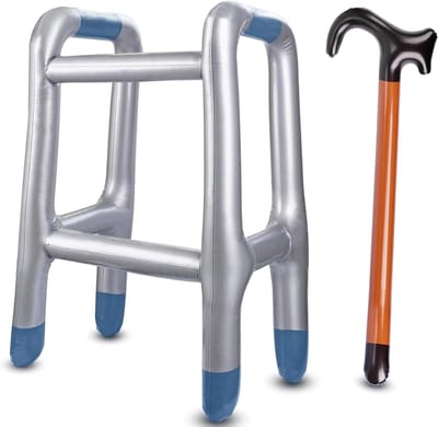 Opblaasbare Loopstoel en Loopstok Set, Grappige Loophulp voor Kostuum, Origineel Cadeau voor Verjaardag, Carnaval en Cosplay, Perfect voor Grootouders en Feestjes