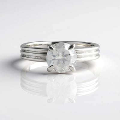 Cavill - 925 Sterling Zilveren Ring - Rhodium Gerhodineerd - Witte Kwarts 1,58 ct - Braziliaanse Ronde Edelsteen - Elegante Moderne Ring