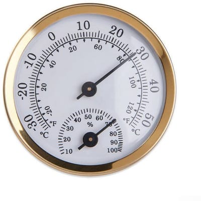 Wandthermometer Hygrometer - Temperatuur Vochtigheid - Binnen Buiten Meten - Aluminium Legering Behuizing - Diameter 58mm - Goud