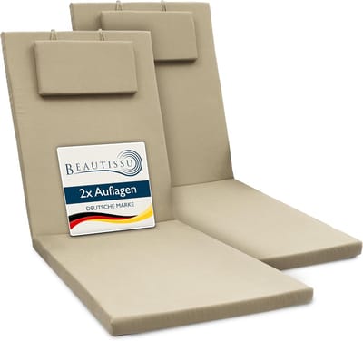 Beautissu 2x Kussen voor Ligstoel 200x60x5 cm Loft RL - Ligkussen UV-bestendige Ligstoelenkussen met Ritssluiting - Tuinmeubels Bekleding Natuur