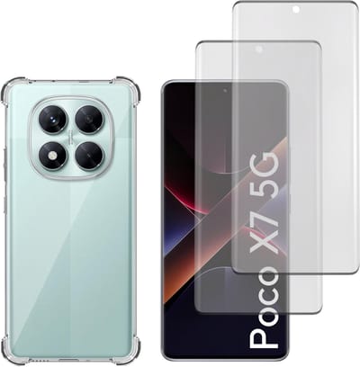Hoesje voor Xiaomi Poco X7 5G backcover Shockproof siliconen Transparant en 2 stuks Screenprotector Gehard Glas