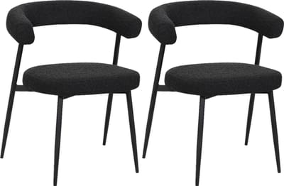 BukkitBow – Eetkamerstoel / Keukenstoel - Geschikt als Make-up Stoel - Chenille Stof & Metalen Onderstel - Open Design - Zwart - 2 Stuks
