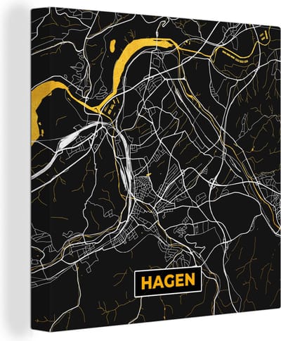 Canvas Schilderij Hagen - Duitsland - Plattegrond - Goud - Stadskaart - Kaart - 20x20 cm - Wanddecoratie
