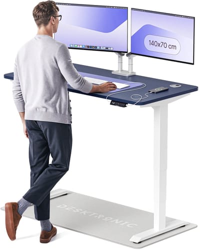 Desktronic HomePro Zit-sta Bureau Elektrisch In Hoogte Verstelbaar, 140x70 cm Wit/Blauw, Stille Dubbele Motor, Hoogte 62-126cm