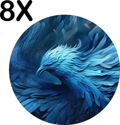 Luxe Ronde Placemat - Blauwe Misterieuze Vogel - Set van 8 Placemats - 50x50 cm - 2 mm dik Vinyl - Anti Slip - Afneembaar