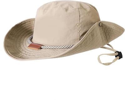 VHV - Vissershoed - Heren zonnehoed met brede rand en kinband - Ademend voor vissen, camping en wandelen - Beige