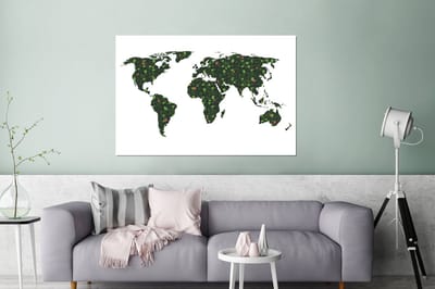 Aluminium schilderij 180x120 cm - Wanddecoratie metaal - Wereldkaart - Tropische Planten - Wit - Metalen muurdecoratie woonkamer - Decoratie industrieel - Foto op dibond - Industriële accessoires slaapkamer