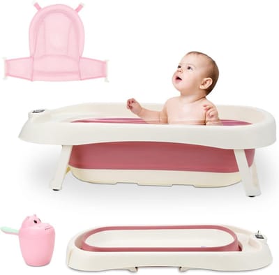 Opvouwbaar babybad - Draagbare kuip - Baby badderen - Met temperatuurmeter - 50 liter - Roze