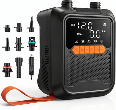 Thijox - Elektrische Peddelboardpomp 20 psi, Draagbare Hogedruk SUP-Luchtpomp met 12V DC Auto-Connector, Dubbele Fase Inflatie en Auto-Off voor Kajaks