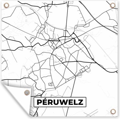 Tuin poster België – Péruwelz – Stadskaart – Kaart – Zwart Wit – Plattegrond - 200x200 cm - Tuindoek