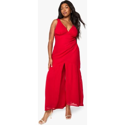 boohoo Dames Plus Chiffon Underbust Godet Maxi Jurk | Red | Maat: 28