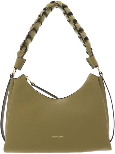 COCCINELLE Leren schoudertas Boheme Grana Double Shoulder Bag Seagrass / Sandshell kaki