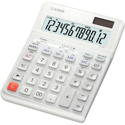 Casio DE-12E-WE Bureaurekenmachine Wit Aantal displayposities: 12 werkt op batterijen, werkt op zonne-energie (b x h x d) 140 x 188 x 35 mm