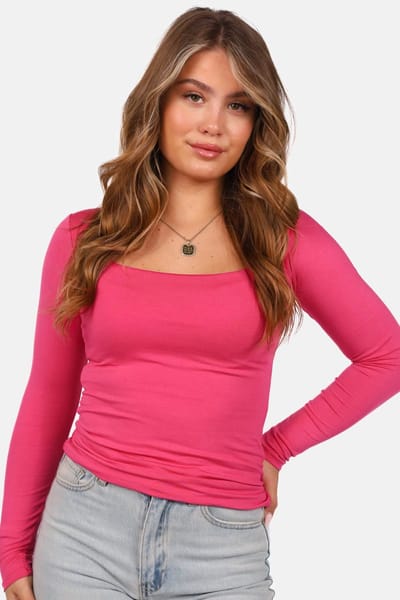 Getdrezzed Top - Maat: XS - Dubbel gevoerde top met vierkante hals fuchsia