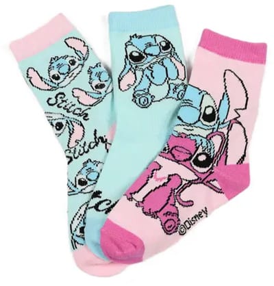 Stitch Sokken Kinderen – 3 Paar – Disney Lilo & Stitch – Maten 23-26 – Katoenmix – Officiële licentie – Roze/Mint