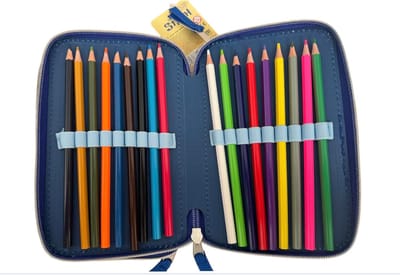 Pennenetui Gevuld - Kinder etui - Basisschool benodigdheden - 45 accessoires inbegrepen - 19 x 13 x 6 cm