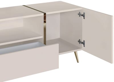 Vente-unique Tv-meubel met 2 deurtjes, 1 lade en 1 nis - Beige en goud - MARZIALO