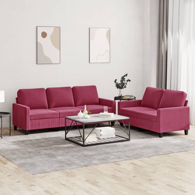 vidaXL - 2-delige - Loungeset - met - kussens - fluweel - wijnrood