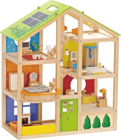 Houten Poppenhuis voor Kinderen - 3-Verdiepingen met Meubels en Accessoires - Perfect voor Rollenspel